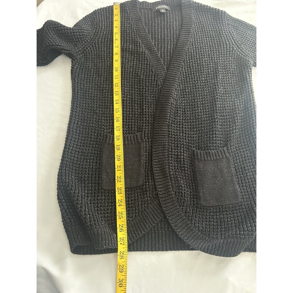 Foxcroft Chunky Knit Metallic Open Cardigan Womens Size Medium Black Comfort - Picture 8 of 9